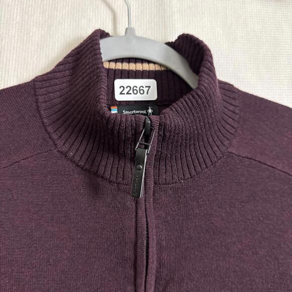 Smartwool Men's Size Medium Wine Red Merino Wool 1/4 Zip Long Sleeve Sweater - Picture 4 of 9